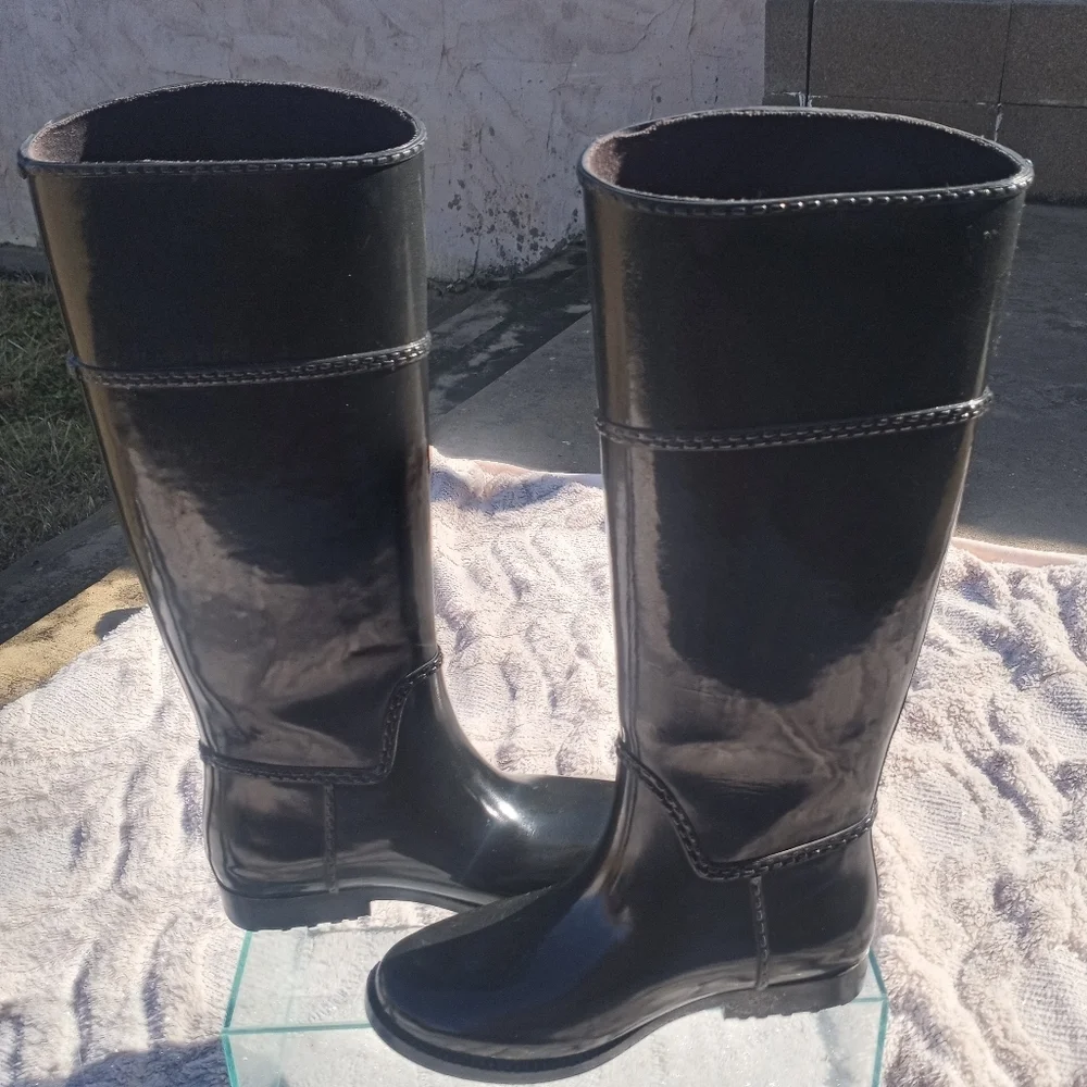 Michael Kors Tall Rubber Black Knee High Boots Size 6